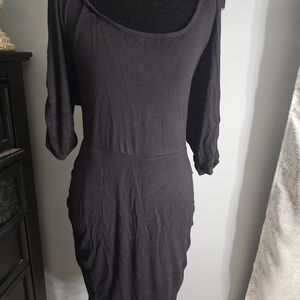 Torrid Black Ruched Bodycon Dress with Dolman Sleeves
